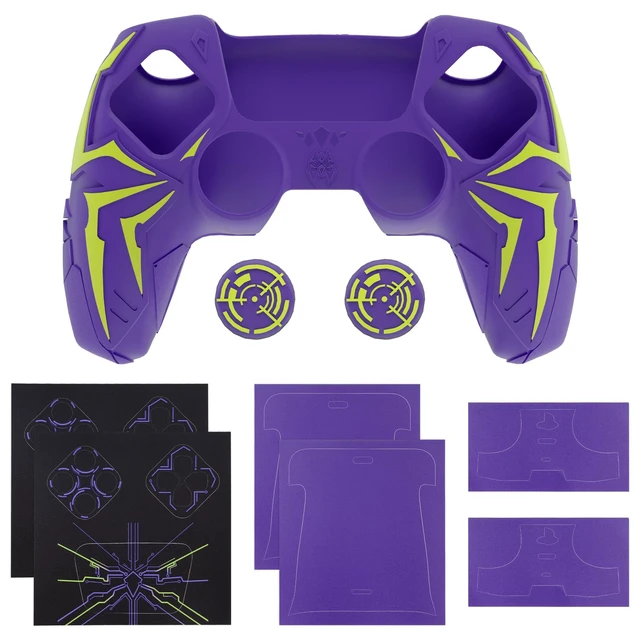 Alt view image 7 of 7 - PlayVital Design for ps5 Controller Silicone Case with 2 Thumb Grips and 6 Sticker, Cyber Spider Design, Slip-Resistant Shockproof Controller Cover Skin, Fits for Charging Dock, Purple & Green