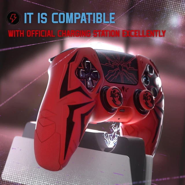 Alt view image 5 of 7 - PlayVital Design for ps5 Controller Silicone Case with 2 Thumb Grips and 6 Sticker, Cyber Spider Design, Slip-Resistant Shockproof Controller Cover Skin, Fits for Charging Dock, Red & Black