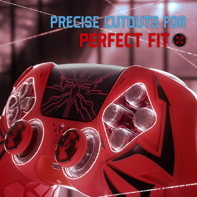 Alt view image 4 of 7 - PlayVital Design for ps5 Controller Silicone Case with 2 Thumb Grips and 6 Sticker, Cyber Spider Design, Slip-Resistant Shockproof Controller Cover Skin, Fits for Charging Dock, Red & Black