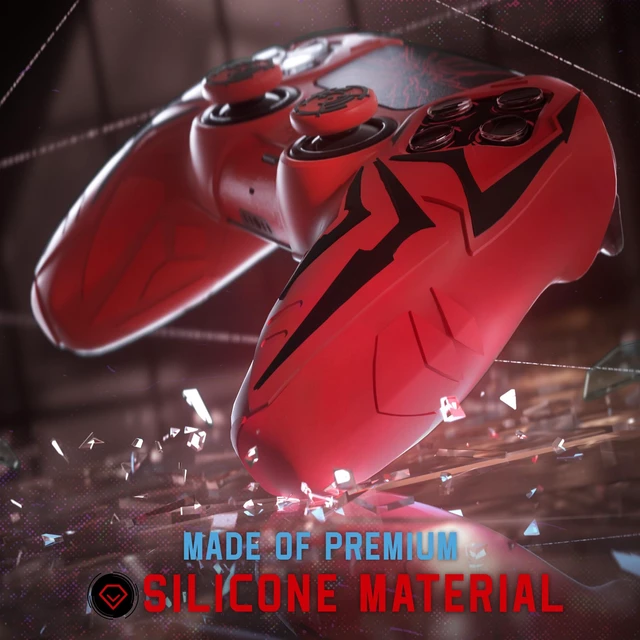 Alt view image 3 of 7 - PlayVital Design for ps5 Controller Silicone Case with 2 Thumb Grips and 6 Sticker, Cyber Spider Design, Slip-Resistant Shockproof Controller Cover Skin, Fits for Charging Dock, Red & Black