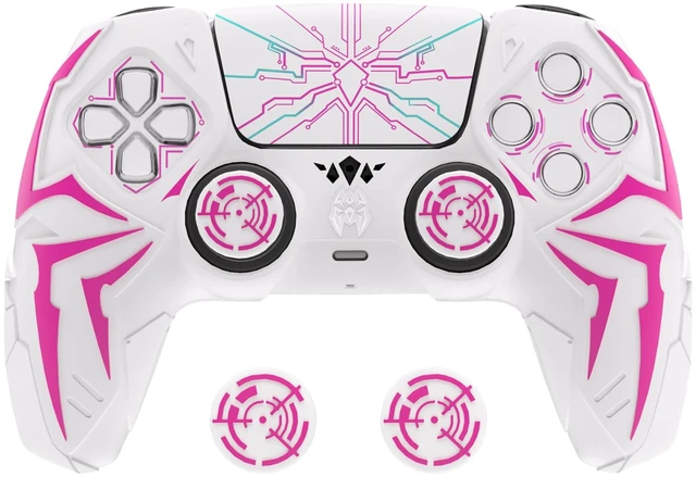 Main image of PlayVital Design for ps5 Controller Silicone Case with 2 Thumb Grips and 6 Sticker, Cyber Spider Design, Anti-Slip Shockproof Controller Cover Skin, Fits for Charging Dock, White & Pink