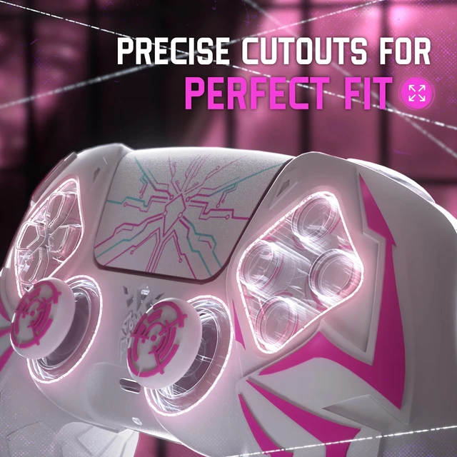Alt view image 4 of 7 - PlayVital Design for ps5 Controller Silicone Case with 2 Thumb Grips and 6 Sticker, Cyber Spider Design, Anti-Slip Shockproof Controller Cover Skin, Fits for Charging Dock, White & Pink