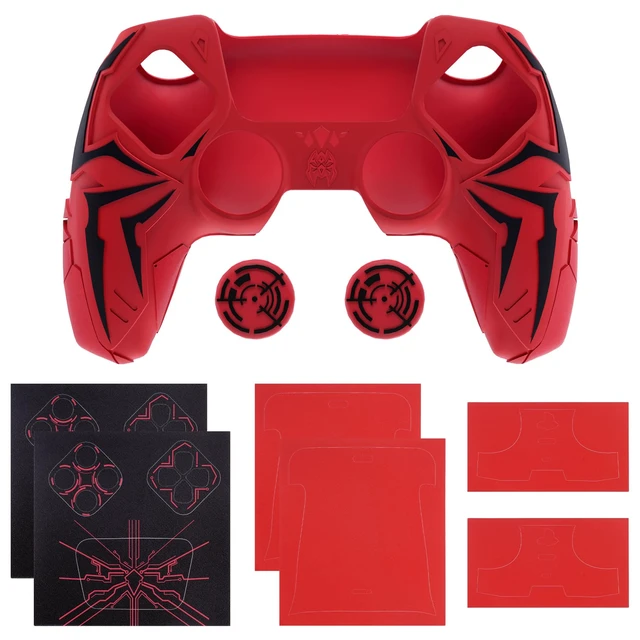 Alt view image 7 of 7 - PlayVital Design for ps5 Controller Silicone Case with 2 Thumb Grips and 6 Sticker, Cyber Spider Design, Slip-Resistant Shockproof Controller Cover Skin, Fits for Charging Dock, Red & Black