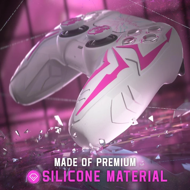 Alt view image 3 of 7 - PlayVital Design for ps5 Controller Silicone Case with 2 Thumb Grips and 6 Sticker, Cyber Spider Design, Anti-Slip Shockproof Controller Cover Skin, Fits for Charging Dock, White & Pink