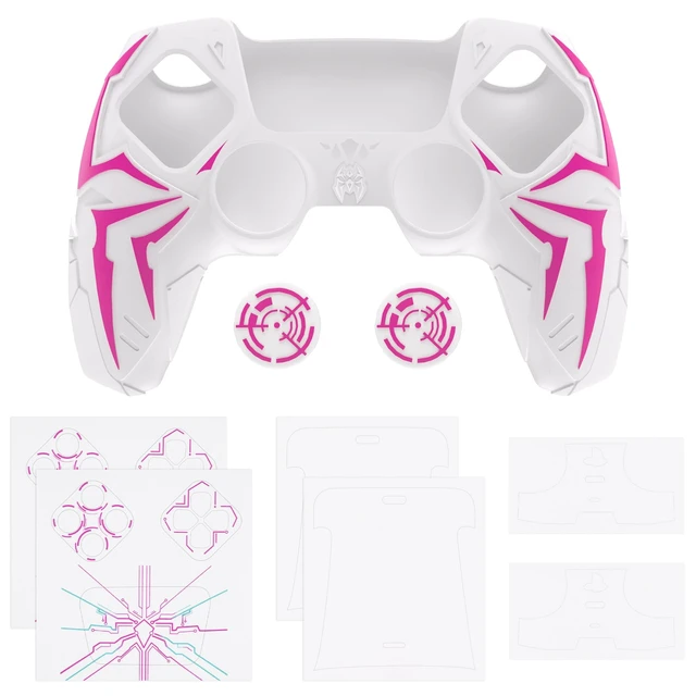Alt view image 7 of 7 - PlayVital Design for ps5 Controller Silicone Case with 2 Thumb Grips and 6 Sticker, Cyber Spider Design, Anti-Slip Shockproof Controller Cover Skin, Fits for Charging Dock, White & Pink