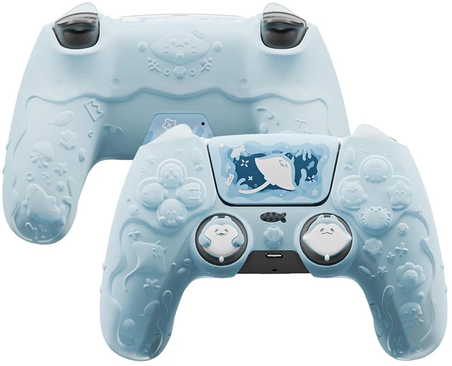 Main image of PlayVital for PS5 Controller Cover Skin - Cute Ocean Whisper Series Semi-Clear Silicone Case for PS5 Controller with Thumb Grip & Sticker, Charging Station Compatible, Full Protection - Mint Blue