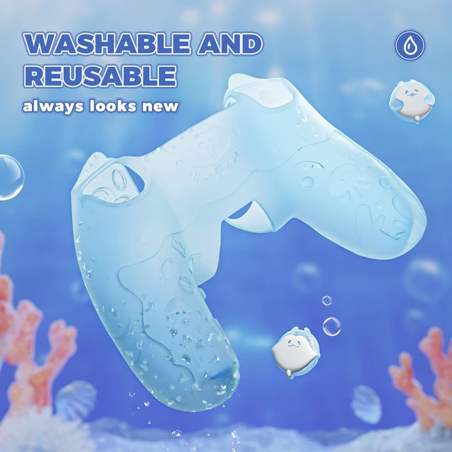 Alt view image 5 of 7 - PlayVital for PS5 Controller Cover Skin - Cute Ocean Whisper Series Semi-Clear Silicone Case for PS5 Controller with Thumb Grip & Sticker, Charging Station Compatible, Full Protection - Mint Blue