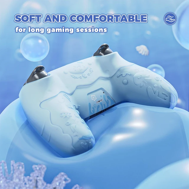 Alt view image 3 of 7 - PlayVital for PS5 Controller Cover Skin - Cute Ocean Whisper Series Semi-Clear Silicone Case for PS5 Controller with Thumb Grip & Sticker, Charging Station Compatible, Full Protection - Mint Blue