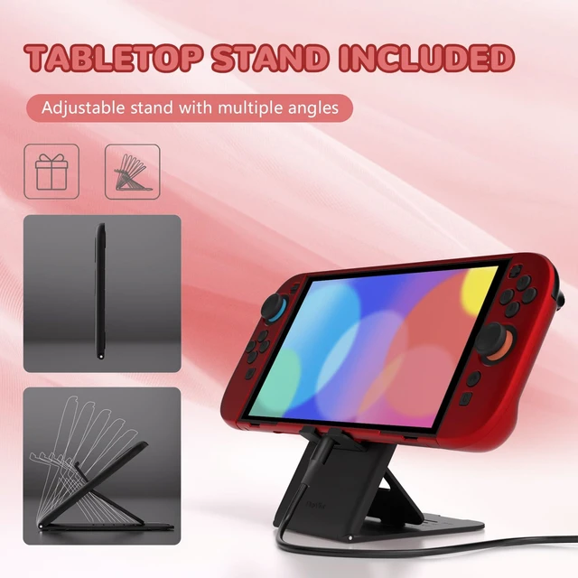 Alt view image 6 of 7 - PlayVital Hard Case for Nintendo Switch 2 with Extra Stand & Thumb Grip Caps | Split Design, Dockable Protective Full-Body Shell Cover for Nintendo Switch 2 | Solid Color Series (Scarlet Red)