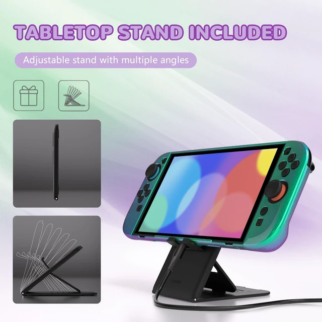 Alt view image 6 of 7 - PlayVital Protective Case for Nintendo Switch 2 with Extra Stand & Thumb Grip Caps | Split Design, Dockable Hard Cover Shell for Nintendo Switch 2 | Solid Color Series, Chameleon Green Purple