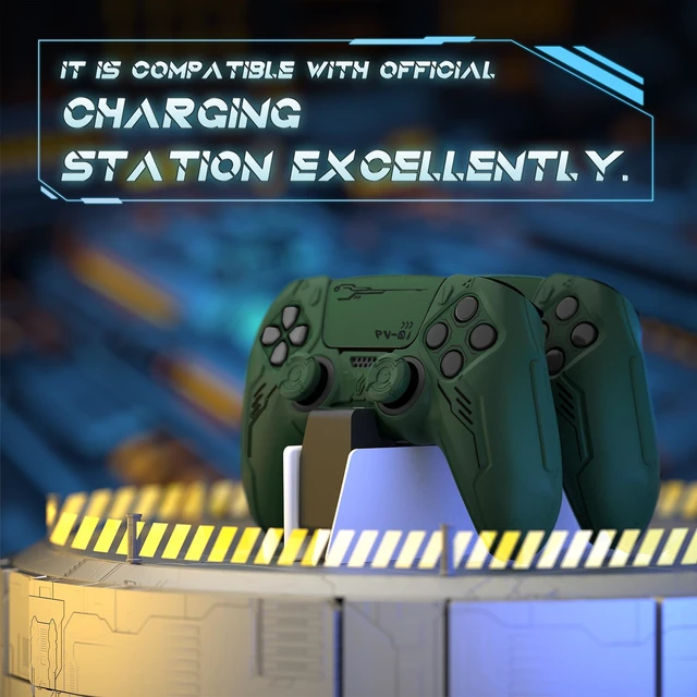 Alt view image 3 of 7 - PlayVital Mecha Edition Silicone Cover Compatible with ps5 Controller with 2 Joystick Caps and 6 Stickers, Shockproof Non-Slip Grip Protector Accessories, Fits for ps5 Charging Station - Racing Green