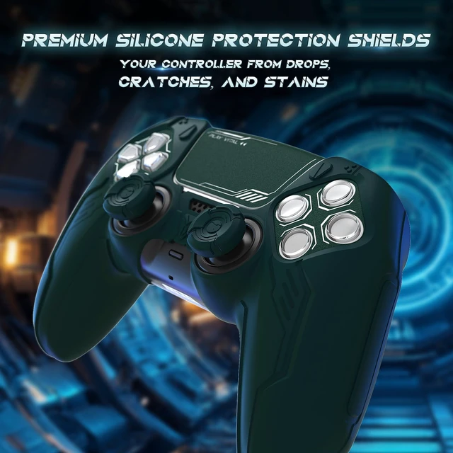 Alt view image 5 of 7 - PlayVital Mecha Edition Silicone Cover Compatible with ps5 Controller with 2 Joystick Caps and 6 Stickers, Shockproof Non-Slip Grip Protector Accessories, Fits for ps5 Charging Station - Racing Green