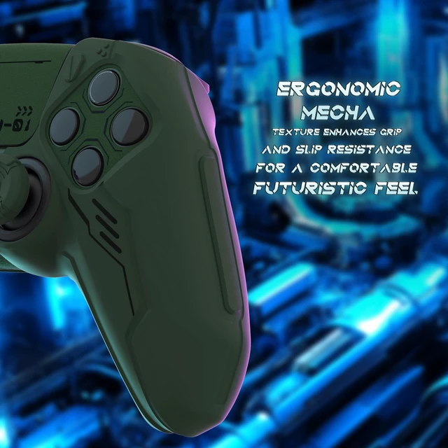 Alt view image 6 of 7 - PlayVital Mecha Edition Silicone Cover Compatible with ps5 Controller with 2 Joystick Caps and 6 Stickers, Shockproof Non-Slip Grip Protector Accessories, Fits for ps5 Charging Station - Racing Green