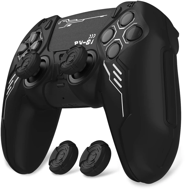 Main image of PlayVital Mecha Edition Silicone Cover Compatible with ps5 Controller with 2 Joystick Caps and 6 Stickers, Shockproof Non-Slip Grip Protector Accessories, Fits for ps5 Charging Station - Black
