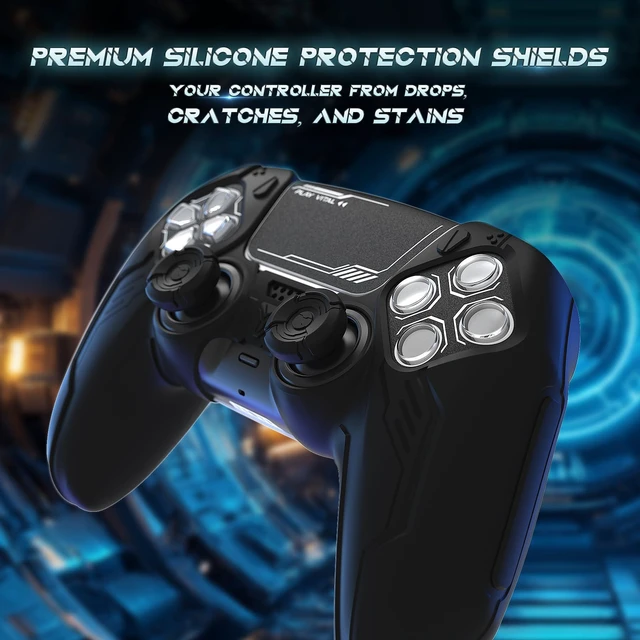 Alt view image 5 of 7 - PlayVital Mecha Edition Silicone Cover Compatible with ps5 Controller with 2 Joystick Caps and 6 Stickers, Shockproof Non-Slip Grip Protector Accessories, Fits for ps5 Charging Station - Black
