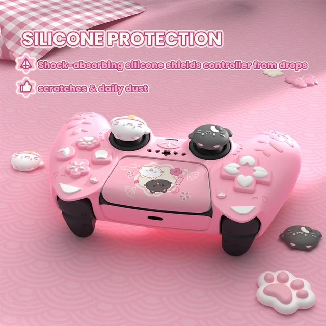 Alt view image 7 of 7 - PlayVital for PS5 Controller Cover Skin - Cherry Blossoms Kitten Anti-slip Grip Skin with Thumb Grip & Sticker - Soft Rubber Protector for PS5 Controller Accessories
