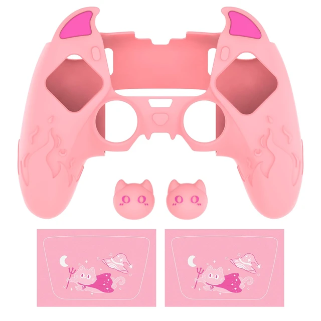 Alt view image 2 of 7 - PlayVital for PS5 Edge Controller Skin | Demon Pink Silicone Cover with Touchpad Sticker & Thumb Grip Caps | Cute Protecter Case Accessories