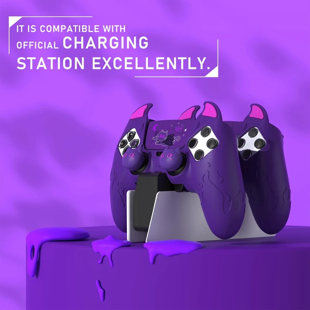 Alt view image 3 of 7 - PlayVital for PS5 Edge Controller Skin | Demon Purple Silicone Cover with Touchpad Sticker & Thumb Grip Caps | Cute Protecter Case Accessories