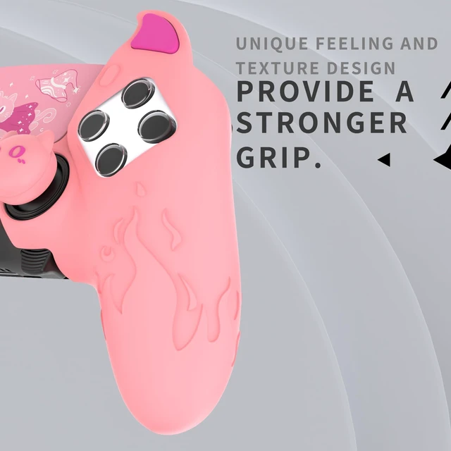 Alt view image 5 of 7 - PlayVital for PS5 Edge Controller Skin | Demon Pink Silicone Cover with Touchpad Sticker & Thumb Grip Caps | Cute Protecter Case Accessories