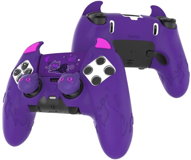 Main image of PlayVital for PS5 Edge Controller Skin | Demon Purple Silicone Cover with Touchpad Sticker & Thumb Grip Caps | Cute Protecter Case Accessories