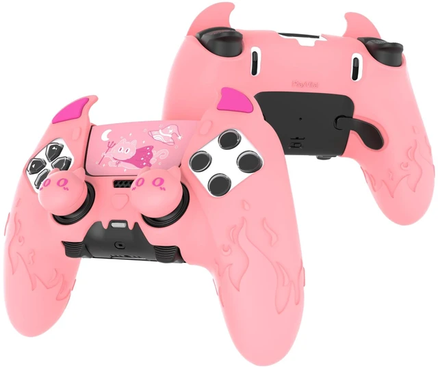 Main image of PlayVital for PS5 Edge Controller Skin | Demon Pink Silicone Cover with Touchpad Sticker & Thumb Grip Caps | Cute Protecter Case Accessories