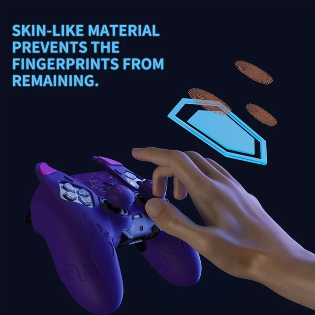 Alt view image 4 of 7 - PlayVital for PS5 Edge Controller Skin | Demon Purple Silicone Cover with Touchpad Sticker & Thumb Grip Caps | Cute Protecter Case Accessories