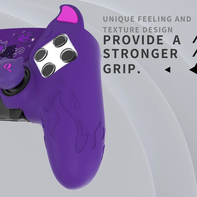 Alt view image 5 of 7 - PlayVital for PS5 Edge Controller Skin | Demon Purple Silicone Cover with Touchpad Sticker & Thumb Grip Caps | Cute Protecter Case Accessories
