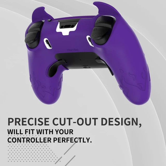 Alt view image 6 of 7 - PlayVital for PS5 Edge Controller Skin | Demon Purple Silicone Cover with Touchpad Sticker & Thumb Grip Caps | Cute Protecter Case Accessories