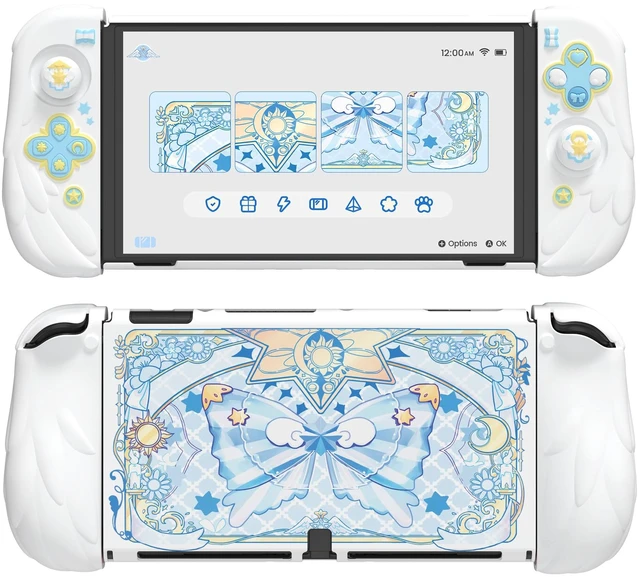 Main image of PlayVital Magic Wings Protective Case for Nintendo Switch OLED, White | Extra Stand, Thumb Grips, Dockable, PC Hard Shell Case, Split Silicone Grip Cover, Scracth-Resistant, Shock-Absorption, Cute