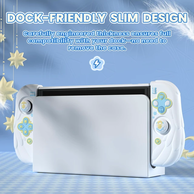 Alt view image 3 of 7 - PlayVital Magic Wings Protective Case for Nintendo Switch OLED, White | Extra Stand, Thumb Grips, Dockable, PC Hard Shell Case, Split Silicone Grip Cover, Scracth-Resistant, Shock-Absorption, Cute