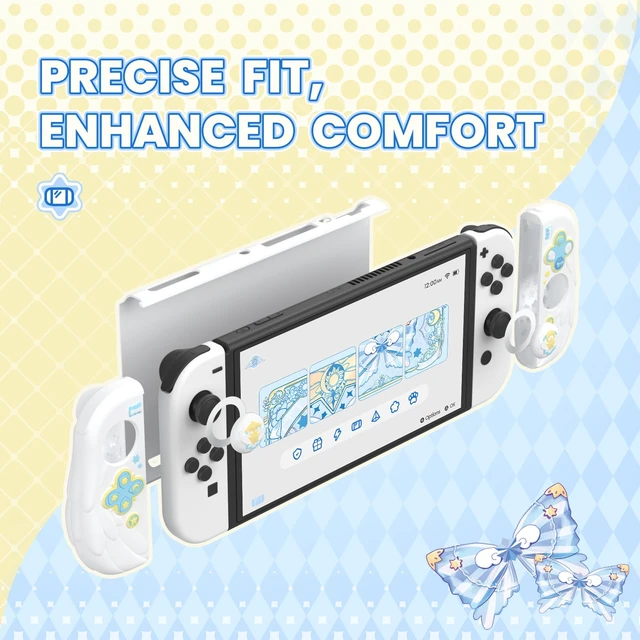 Alt view image 4 of 7 - PlayVital Magic Wings Protective Case for Nintendo Switch OLED, White | Extra Stand, Thumb Grips, Dockable, PC Hard Shell Case, Split Silicone Grip Cover, Scracth-Resistant, Shock-Absorption, Cute