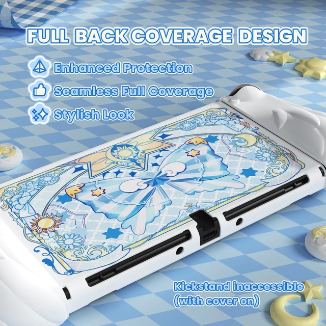 Alt view image 6 of 7 - PlayVital Magic Wings Protective Case for Nintendo Switch OLED, White | Extra Stand, Thumb Grips, Dockable, PC Hard Shell Case, Split Silicone Grip Cover, Scracth-Resistant, Shock-Absorption, Cute