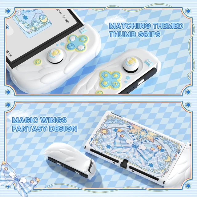Alt view image 7 of 7 - PlayVital Magic Wings Protective Case for Nintendo Switch OLED, White | Extra Stand, Thumb Grips, Dockable, PC Hard Shell Case, Split Silicone Grip Cover, Scracth-Resistant, Shock-Absorption, Cute