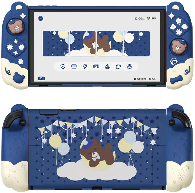 Main image of PlayVital Good Night Bear Dockable Case for Nintendo Switch 2 with Stand | Split Design Silicone Joycon Grips, PC Console Hard Shell, 2 Joystick Caps | Cute Protective Cover Bundle Midnight Blue