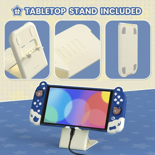 Alt view image 7 of 7 - PlayVital Good Night Bear Dockable Case for Nintendo Switch 2 with Stand | Split Design Silicone Joycon Grips, PC Console Hard Shell, 2 Joystick Caps | Cute Protective Cover Bundle Midnight Blue