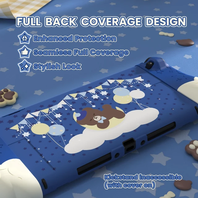 Alt view image 4 of 7 - PlayVital Good Night Bear Dockable Case for Nintendo Switch 2 with Stand | Split Design Silicone Joycon Grips, PC Console Hard Shell, 2 Joystick Caps | Cute Protective Cover Bundle Midnight Blue