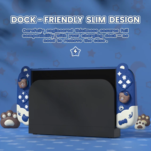 Alt view image 2 of 7 - PlayVital Good Night Bear Dockable Case for Nintendo Switch 2 with Stand | Split Design Silicone Joycon Grips, PC Console Hard Shell, 2 Joystick Caps | Cute Protective Cover Bundle Midnight Blue