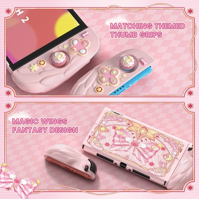 Alt view image 3 of 7 - PlayVital Magic Wings Protective Case with Stand for Nintendo Switch 2 | Joycon Silicone Grips, PC Console Hard Shell, 2 Joystick Caps | Cute Animal Accessories Dockable Cover for Switch 2 - Pink