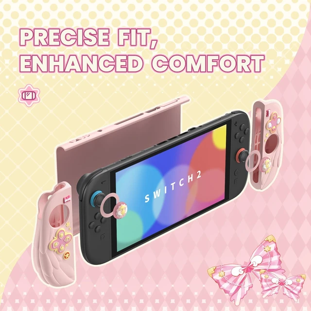 Alt view image 7 of 7 - PlayVital Magic Wings Protective Case with Stand for Nintendo Switch 2 | Joycon Silicone Grips, PC Console Hard Shell, 2 Joystick Caps | Cute Animal Accessories Dockable Cover for Switch 2 - Pink