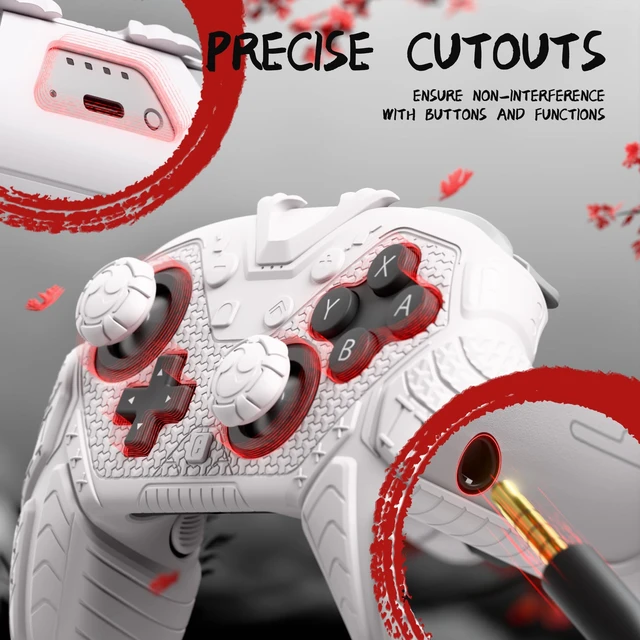 Alt view image 4 of 7 - PlayVital for Nintendo Switch 2 Pro Controller Skin Cover Samurai Armor Edition Silicone Case for Switch 2 Pro Controller with Back Button Caps & Thumb Grip & Sticker, Shockproof - White