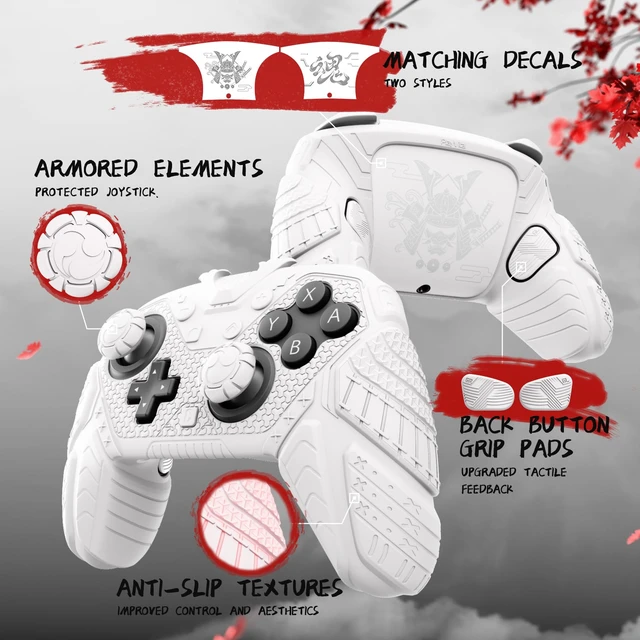 Alt view image 6 of 7 - PlayVital for Nintendo Switch 2 Pro Controller Skin Cover Samurai Armor Edition Silicone Case for Switch 2 Pro Controller with Back Button Caps & Thumb Grip & Sticker, Shockproof - White