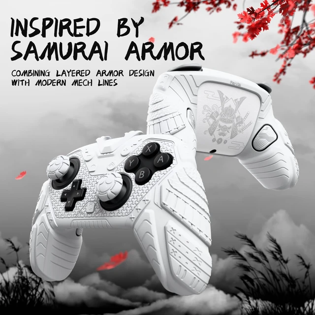 Alt view image 3 of 7 - PlayVital for Nintendo Switch 2 Pro Controller Skin Cover Samurai Armor Edition Silicone Case for Switch 2 Pro Controller with Back Button Caps & Thumb Grip & Sticker, Shockproof - White