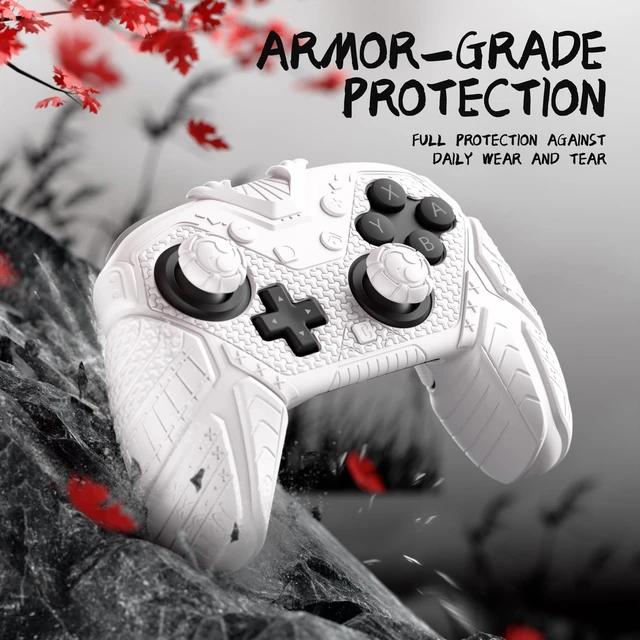 Alt view image 5 of 7 - PlayVital for Nintendo Switch 2 Pro Controller Skin Cover Samurai Armor Edition Silicone Case for Switch 2 Pro Controller with Back Button Caps & Thumb Grip & Sticker, Shockproof - White