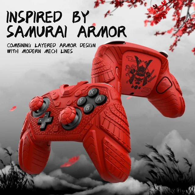 Alt view image 3 of 7 - PlayVital for Nintendo Switch 2 Pro Controller Skin Cover Samurai Armor Edition Silicone Case for Switch 2 Pro Controller with Back Button Caps & Thumb Grip & Sticker, Shockproof - Red