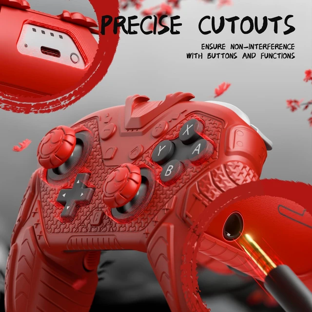 Alt view image 4 of 7 - PlayVital for Nintendo Switch 2 Pro Controller Skin Cover Samurai Armor Edition Silicone Case for Switch 2 Pro Controller with Back Button Caps & Thumb Grip & Sticker, Shockproof - Red