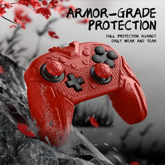 Alt view image 5 of 7 - PlayVital for Nintendo Switch 2 Pro Controller Skin Cover Samurai Armor Edition Silicone Case for Switch 2 Pro Controller with Back Button Caps & Thumb Grip & Sticker, Shockproof - Red