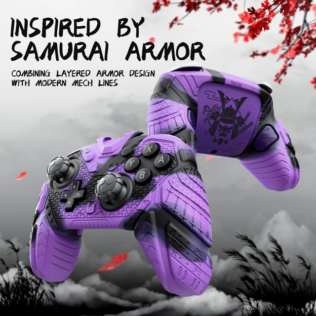 Alt view image 3 of 7 - PlayVital for Nintendo Switch 2 Pro Controller Skin Cover Samurai Armor Edition Silicone Case for Switch 2 Pro Controller with Back Button Caps & Thumb Grip & Sticker, Shockproof - Purple & Black