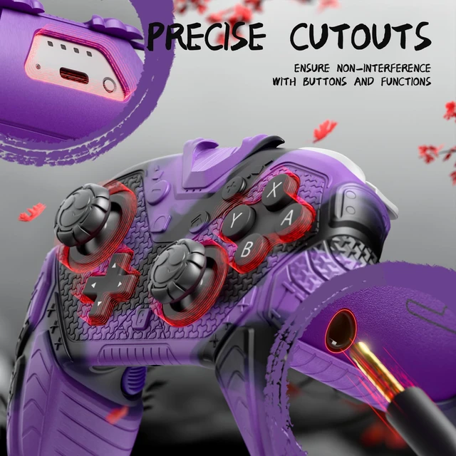 Alt view image 4 of 7 - PlayVital for Nintendo Switch 2 Pro Controller Skin Cover Samurai Armor Edition Silicone Case for Switch 2 Pro Controller with Back Button Caps & Thumb Grip & Sticker, Shockproof - Purple & Black