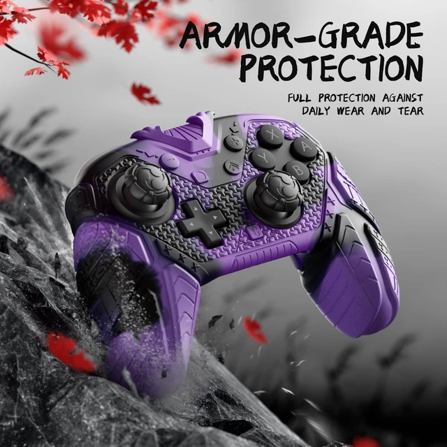 Alt view image 5 of 7 - PlayVital for Nintendo Switch 2 Pro Controller Skin Cover Samurai Armor Edition Silicone Case for Switch 2 Pro Controller with Back Button Caps & Thumb Grip & Sticker, Shockproof - Purple & Black