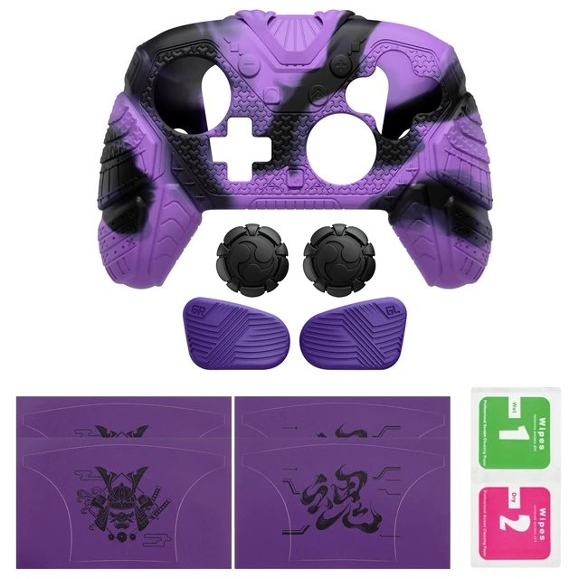 Alt view image 7 of 7 - PlayVital for Nintendo Switch 2 Pro Controller Skin Cover Samurai Armor Edition Silicone Case for Switch 2 Pro Controller with Back Button Caps & Thumb Grip & Sticker, Shockproof - Purple & Black
